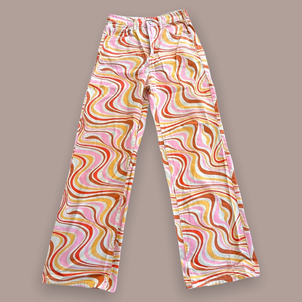 SHEIN Allover Print Slant Pockets High Waist Wide Leg Jeans | Size S